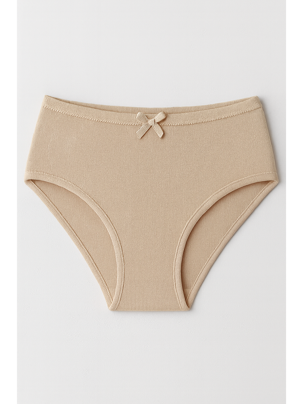 Bej Kadın Yüksek Bel Pamuklu Ribana Slip Külot 3'Lü Paket – Esnek & Rahat | Ten K0305-1