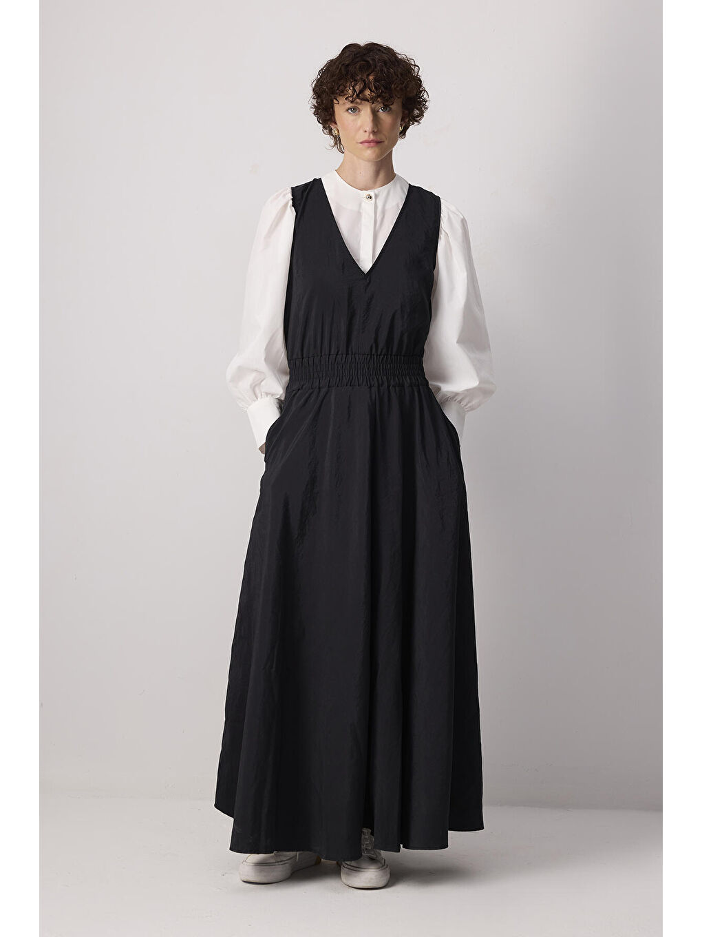 Siyah Beli Lastikli Kupra Elbise