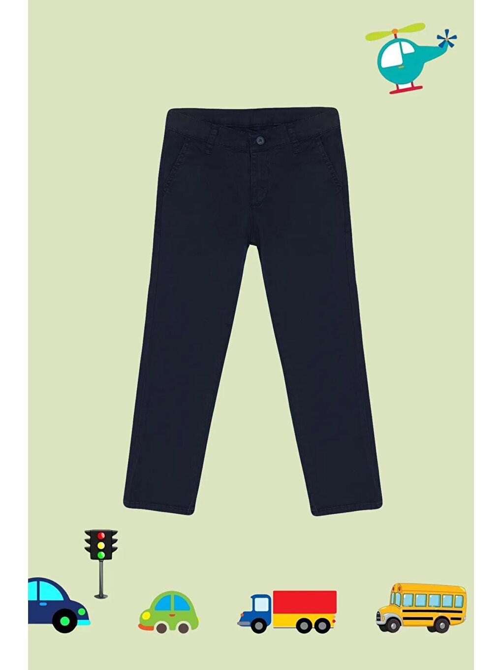 Lacivert Erkek Çocuk Regular Pamuklu Esnek Lastikli Chino Dokuma Okul Pantolon-1