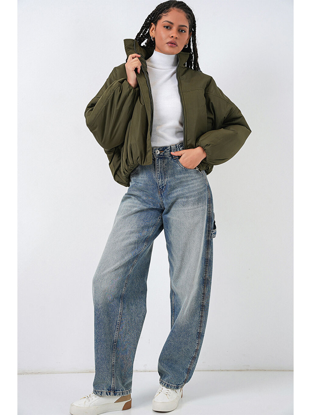 Kadın Oversize Bomber Şişme Mont 5124 - Haki-1