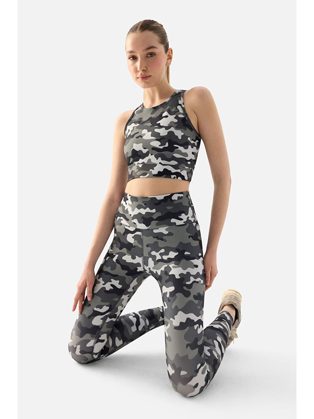 Karışık Kamuflaj Desenli Dijital Spor Tayt