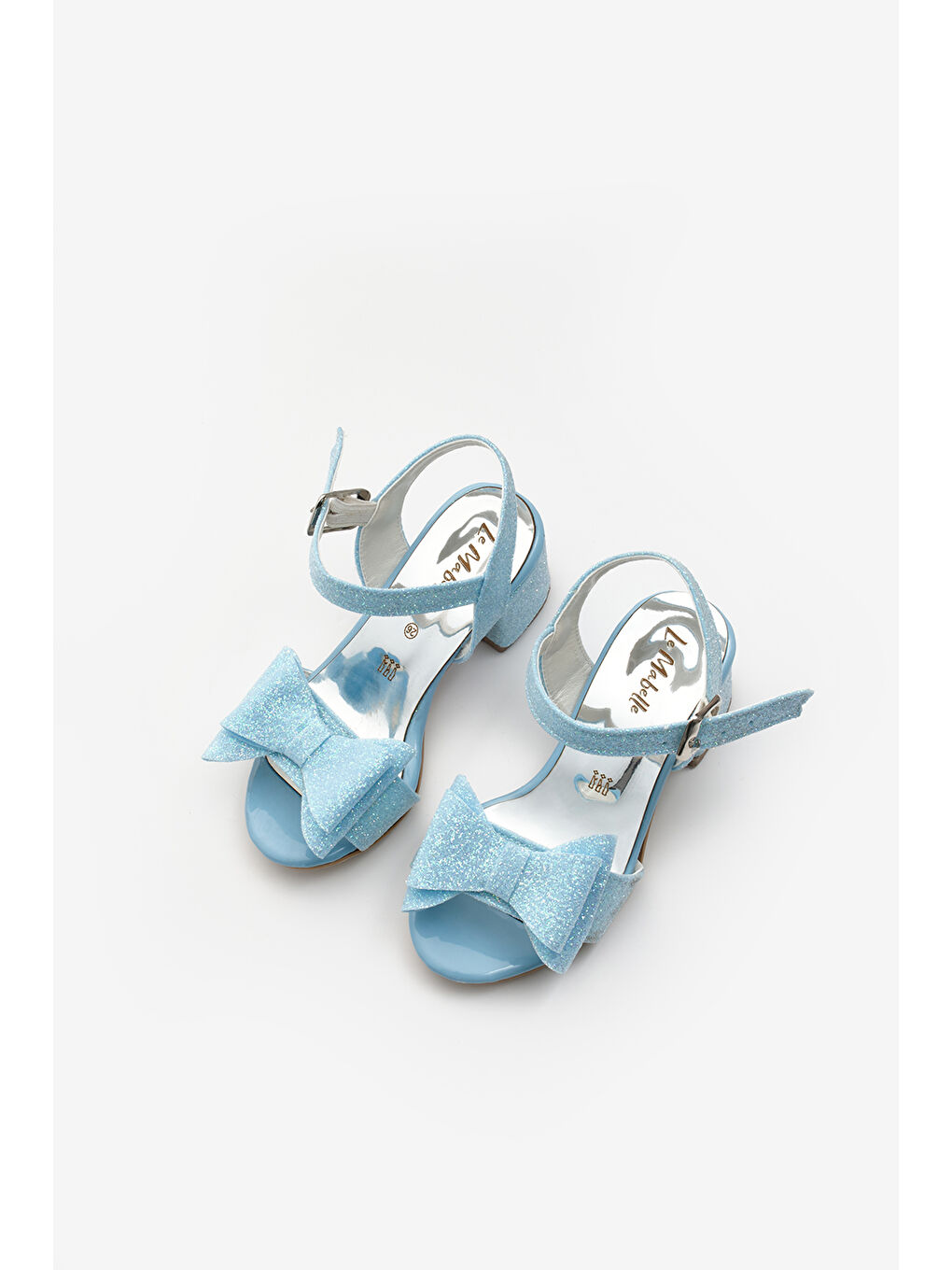 Mavi Bilekten Bağlamalı Fiyonklu Kız Çocuk Topuklu Ayakkabı-1