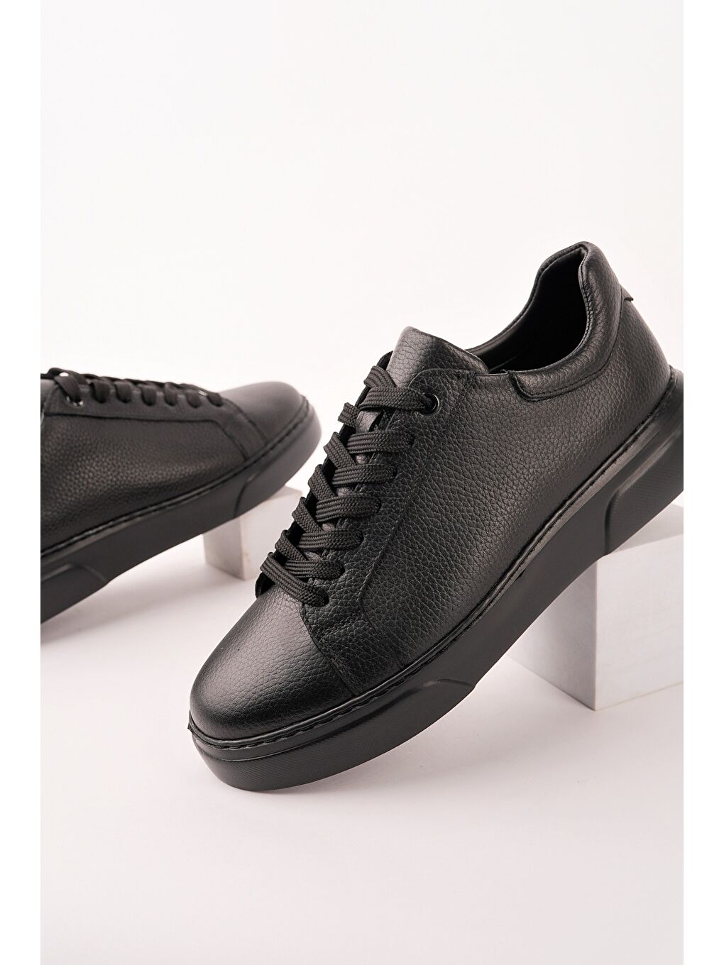 Siyah GAGE Hakiki Deri Bağcıklı Erkek Günlük Sneaker Spor Ayakkabı-4