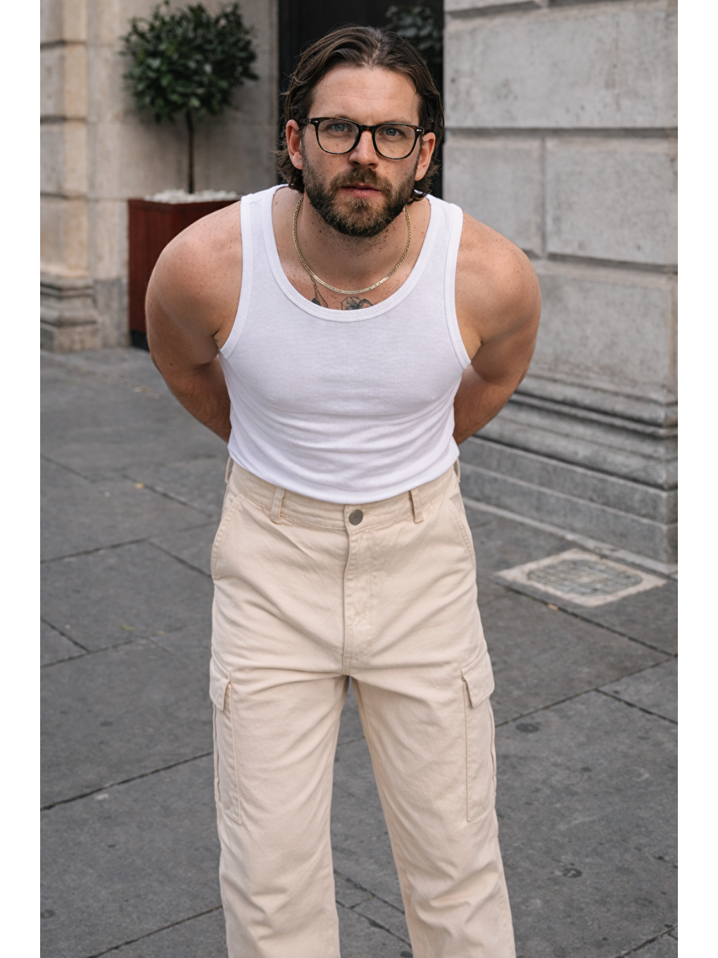 Erkek Günlük Kargo Cep Bej Baggy Pantolon-2