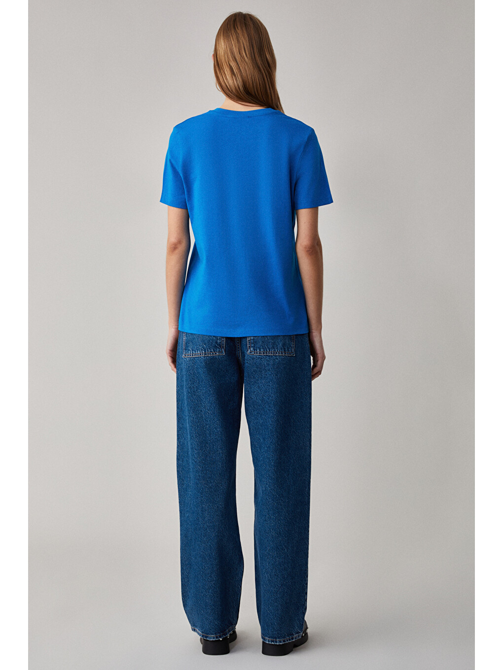 Mavi ALINE Kadın %100 organik Pamuk Derin V Yakalı Comfort Fit SAKS T-Shirt-4