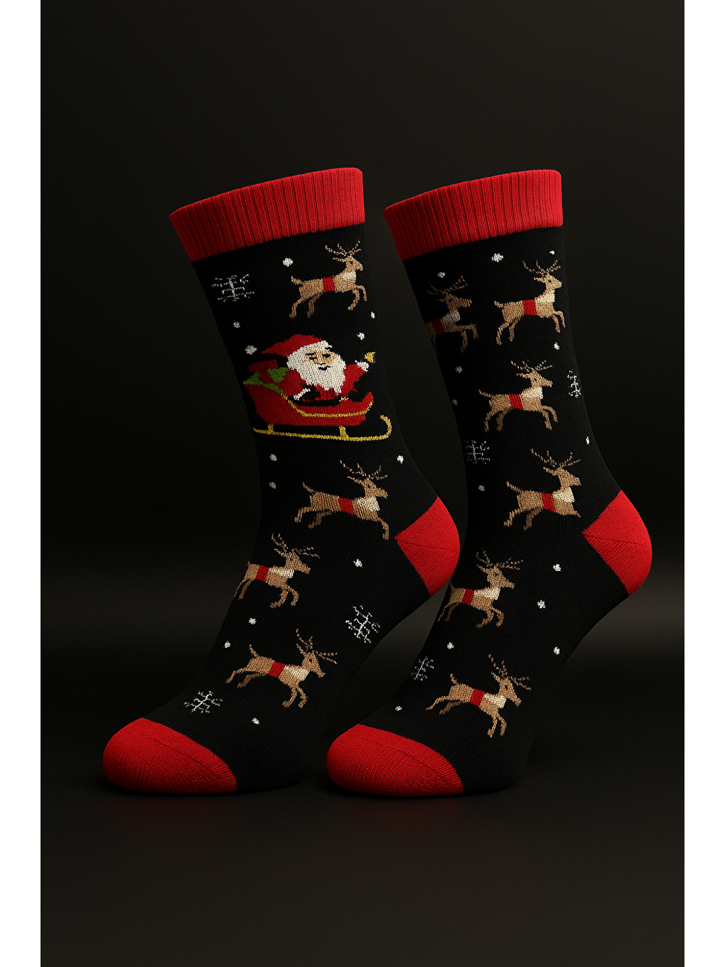 Siyah 2’li Temalı Yumuşak Havlu Çorap Seti – Kırmızı Uçlu-4