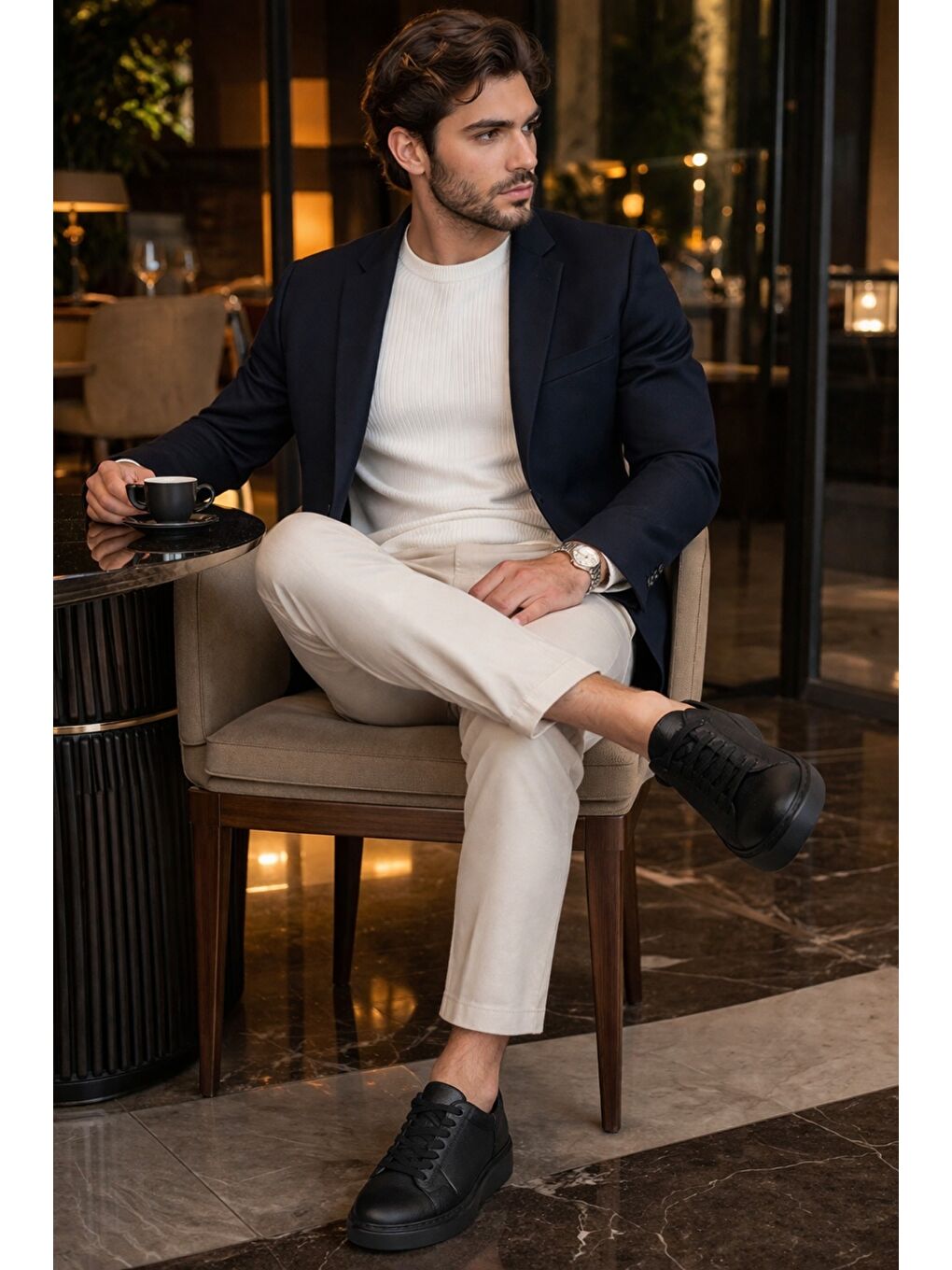 Siyah GAGE Hakiki Deri Bağcıklı Erkek Günlük Sneaker Spor Ayakkabı-5