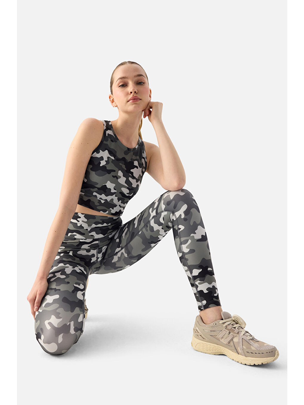 Karışık Kamuflaj Desenli Dijital Spor Tayt-6