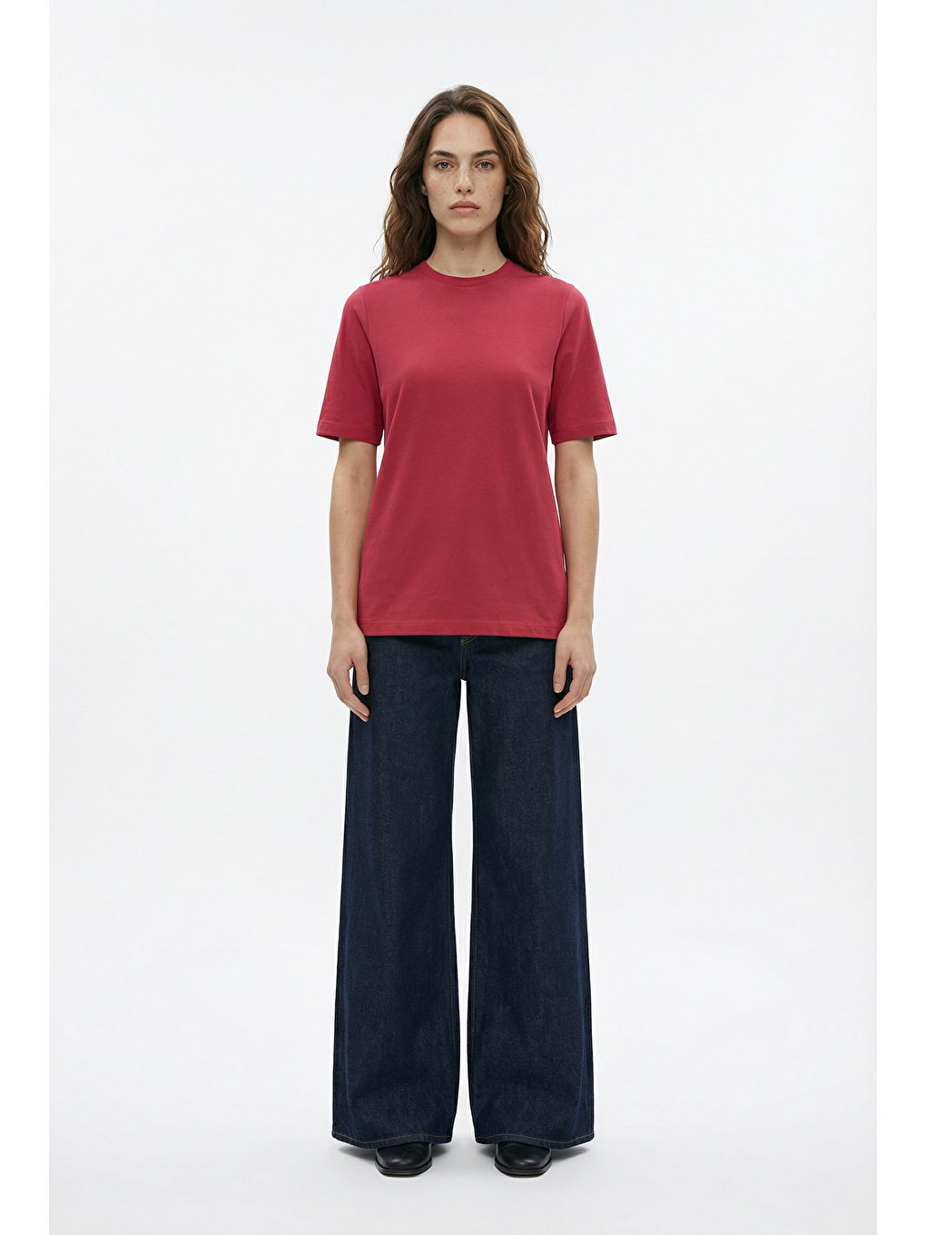 Bordo-Bisiklet Yaka Modal T-Shirt