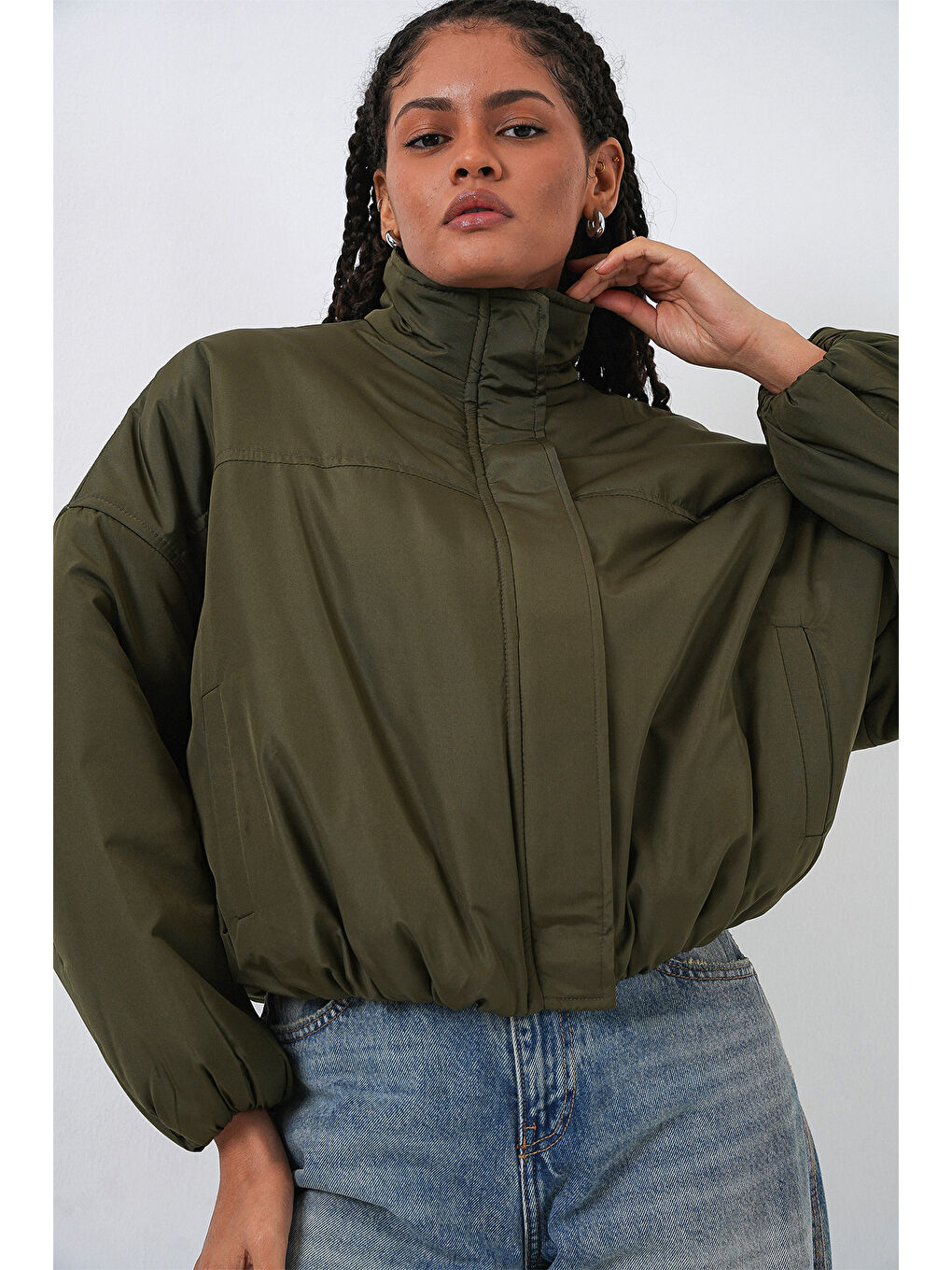 Kadın Oversize Bomber Şişme Mont 5124 - Haki-2