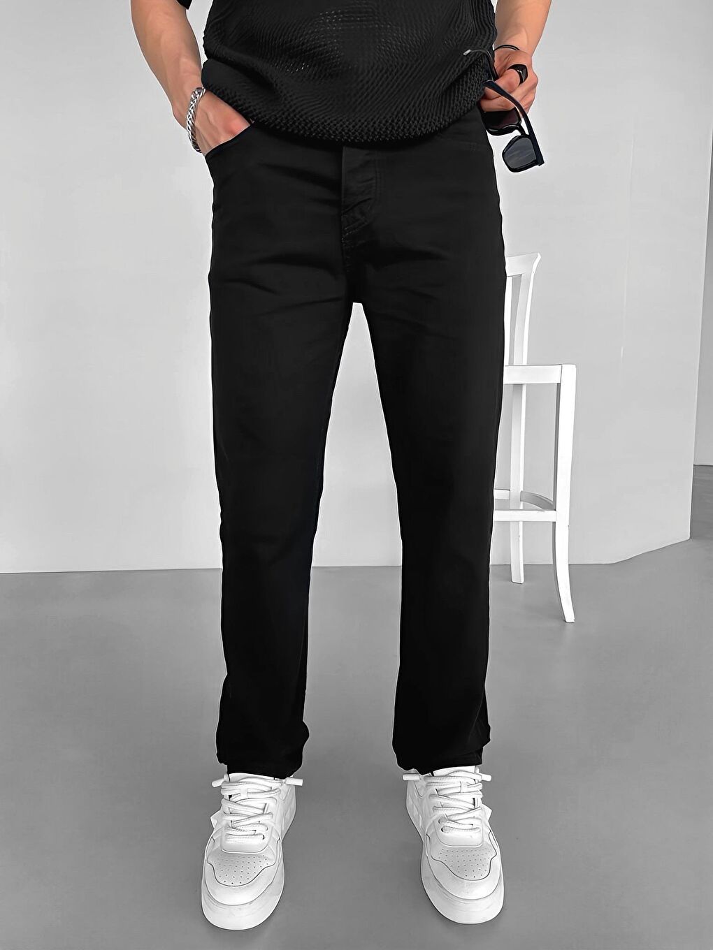 Erkek Baggy Fit Basic Jean Pantolon Siyah