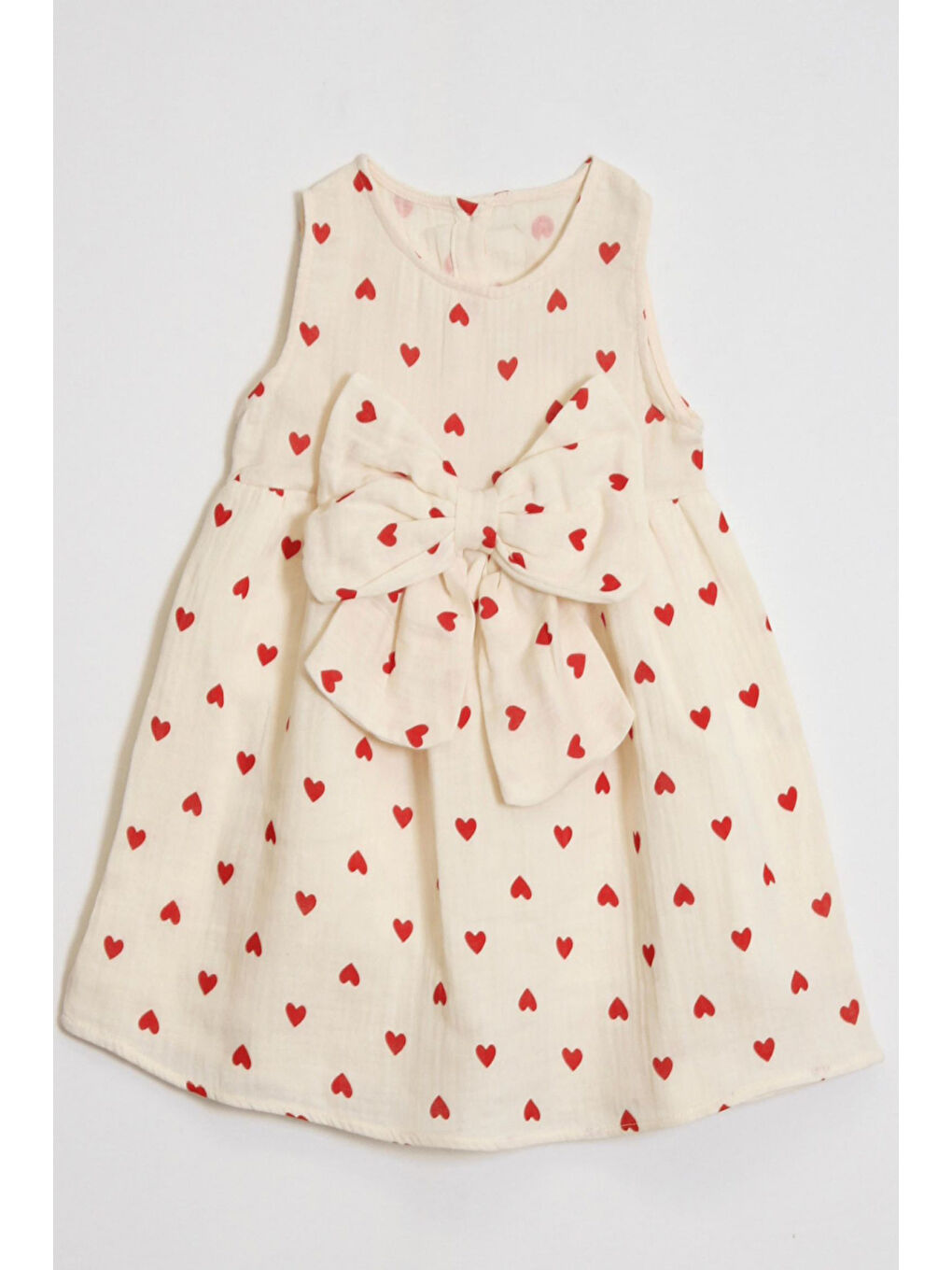 Ekru Kız Çocuk %100 Müslin Pamuk Fiyonk Detaylı Elbise 4-10 Yaş 12262