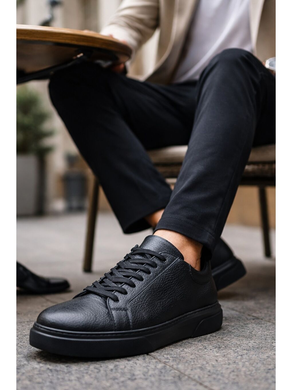 Siyah GAGE Hakiki Deri Bağcıklı Erkek Günlük Sneaker Spor Ayakkabı-6