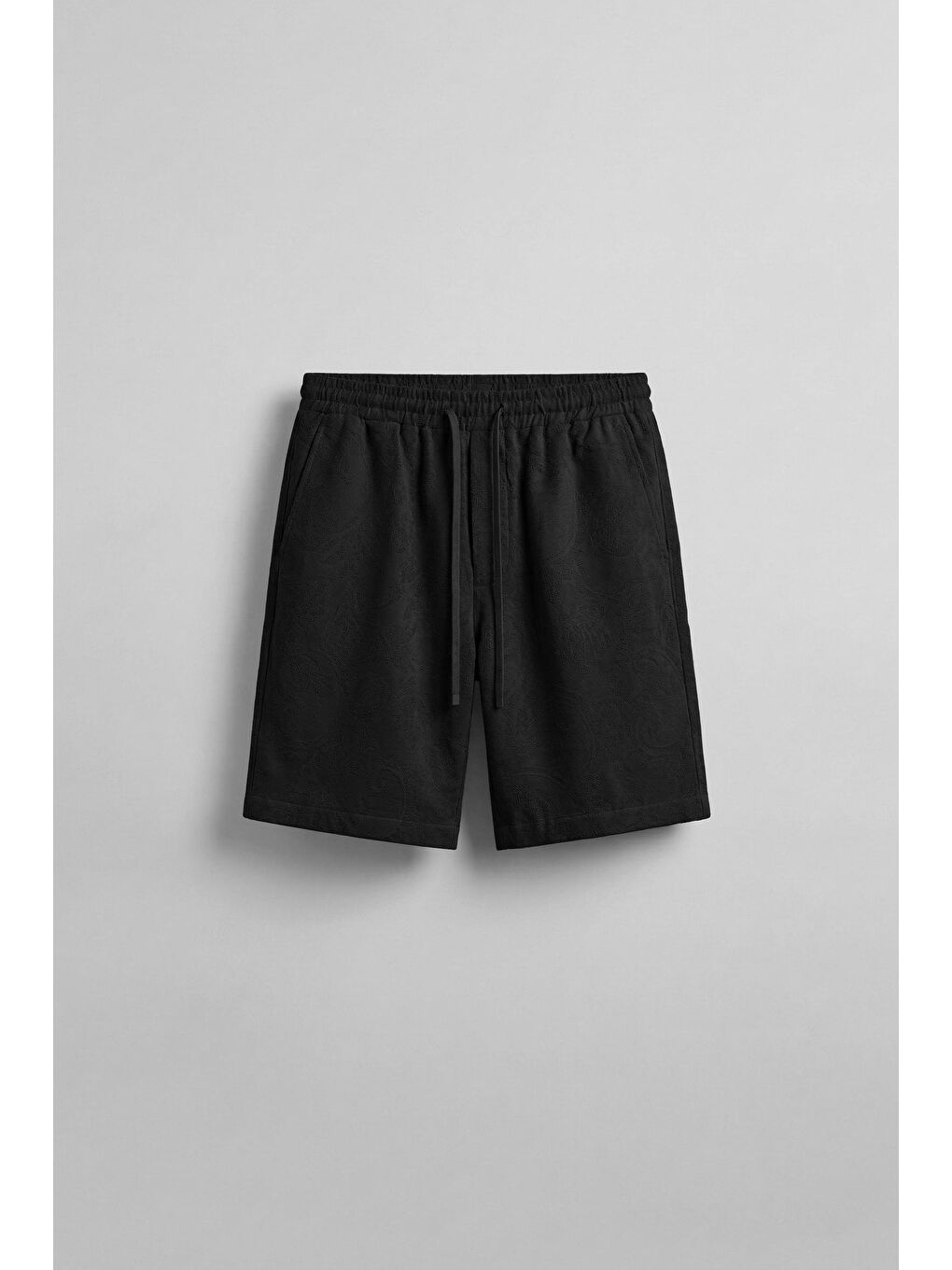 Erkek Relaxed Fit Jakar Desenli Bağcıklı Şort Siyah