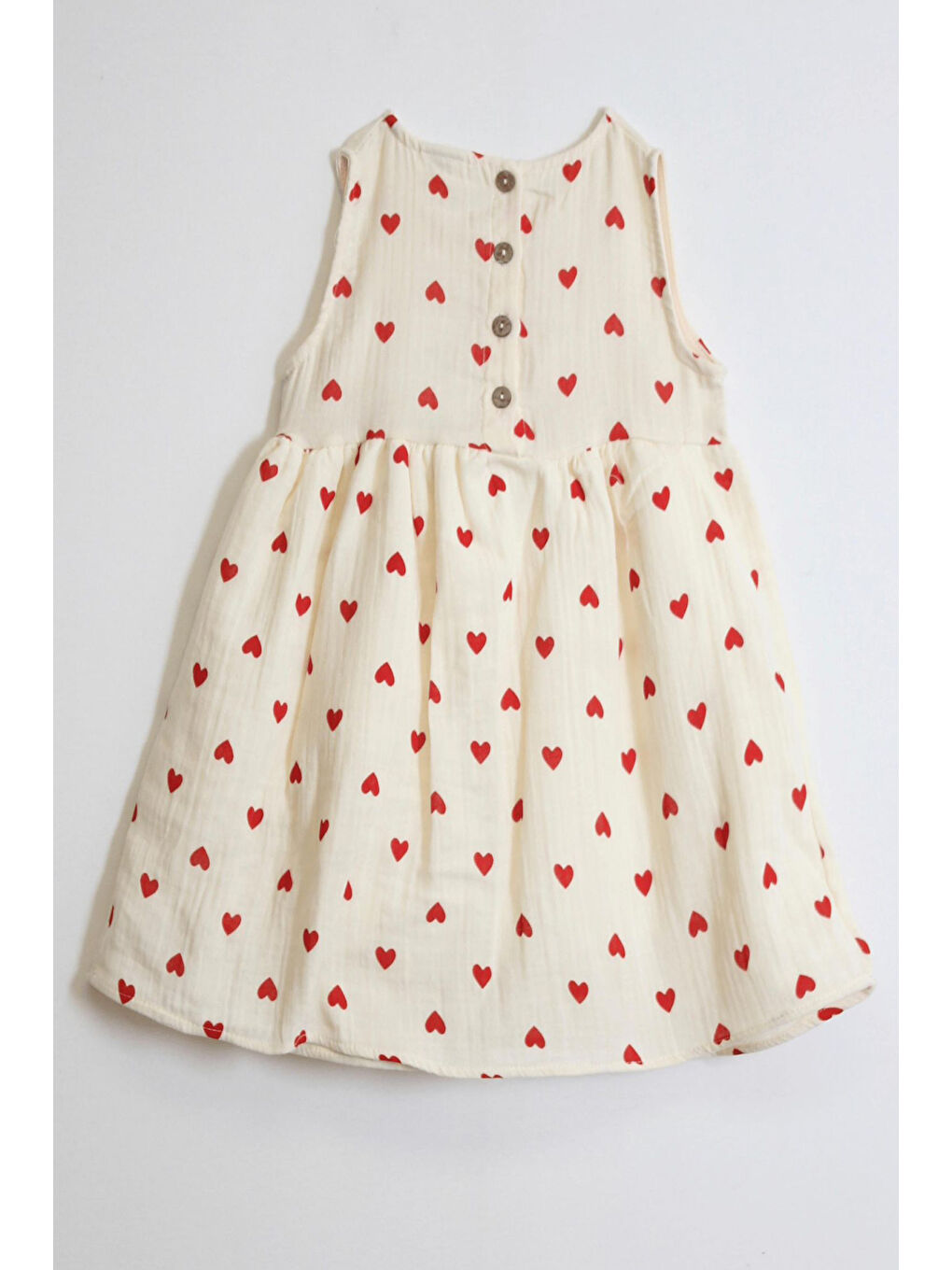 Ekru Kız Çocuk %100 Müslin Pamuk Fiyonk Detaylı Elbise 4-10 Yaş 12262-1