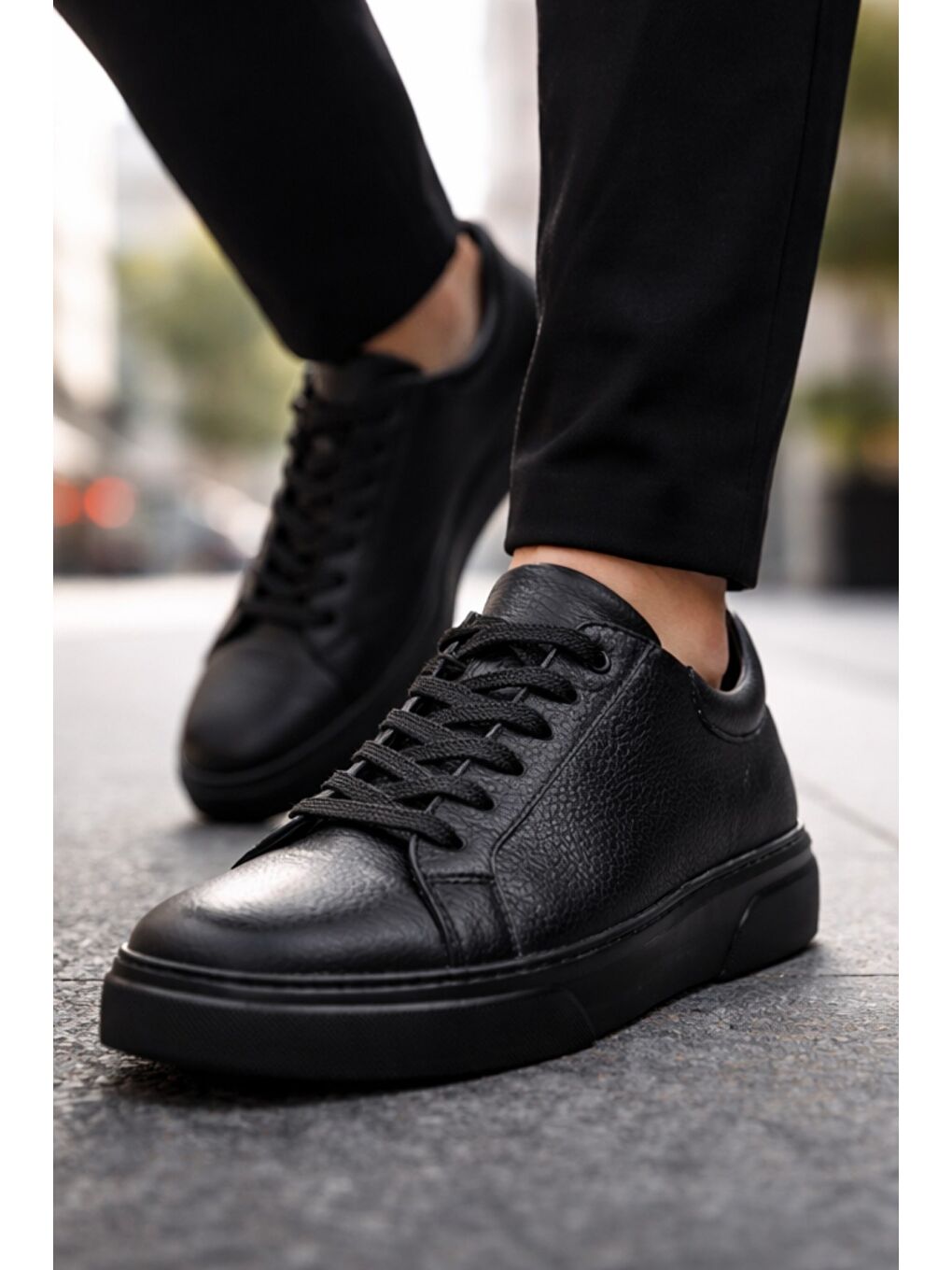 Siyah GAGE Hakiki Deri Bağcıklı Erkek Günlük Sneaker Spor Ayakkabı-7