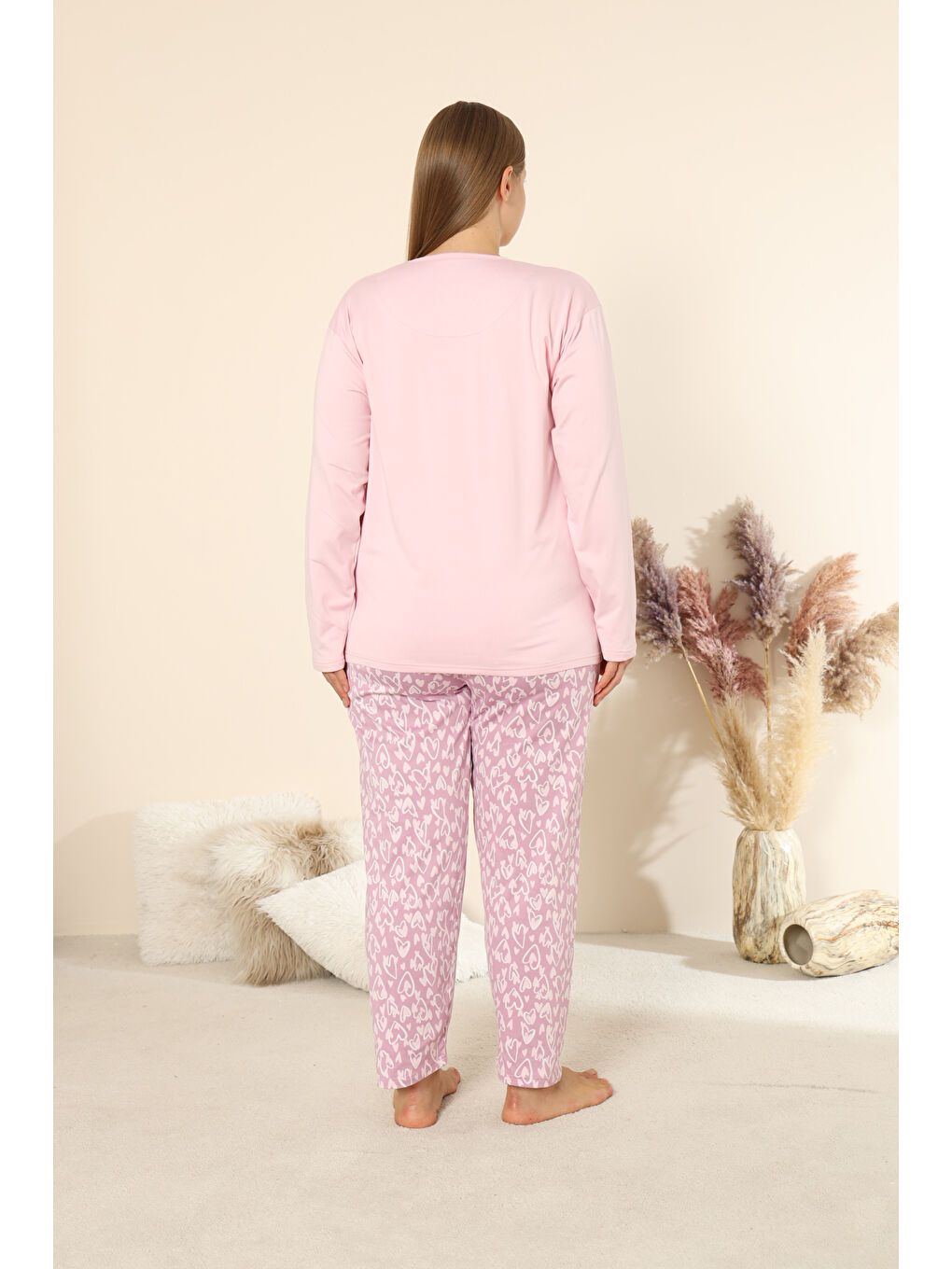 Lila Sandy Soft Termal Kumaş Büyük Beden Kışlık Kadın Pijama Takımı 8050-3