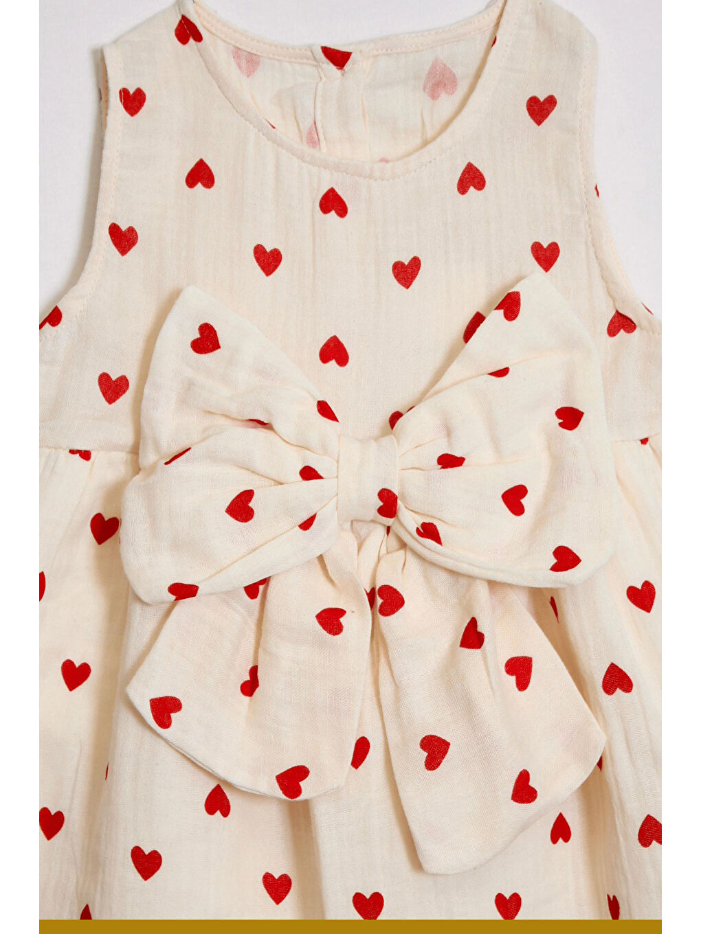 Ekru Kız Çocuk %100 Müslin Pamuk Fiyonk Detaylı Elbise 4-10 Yaş 12262-2