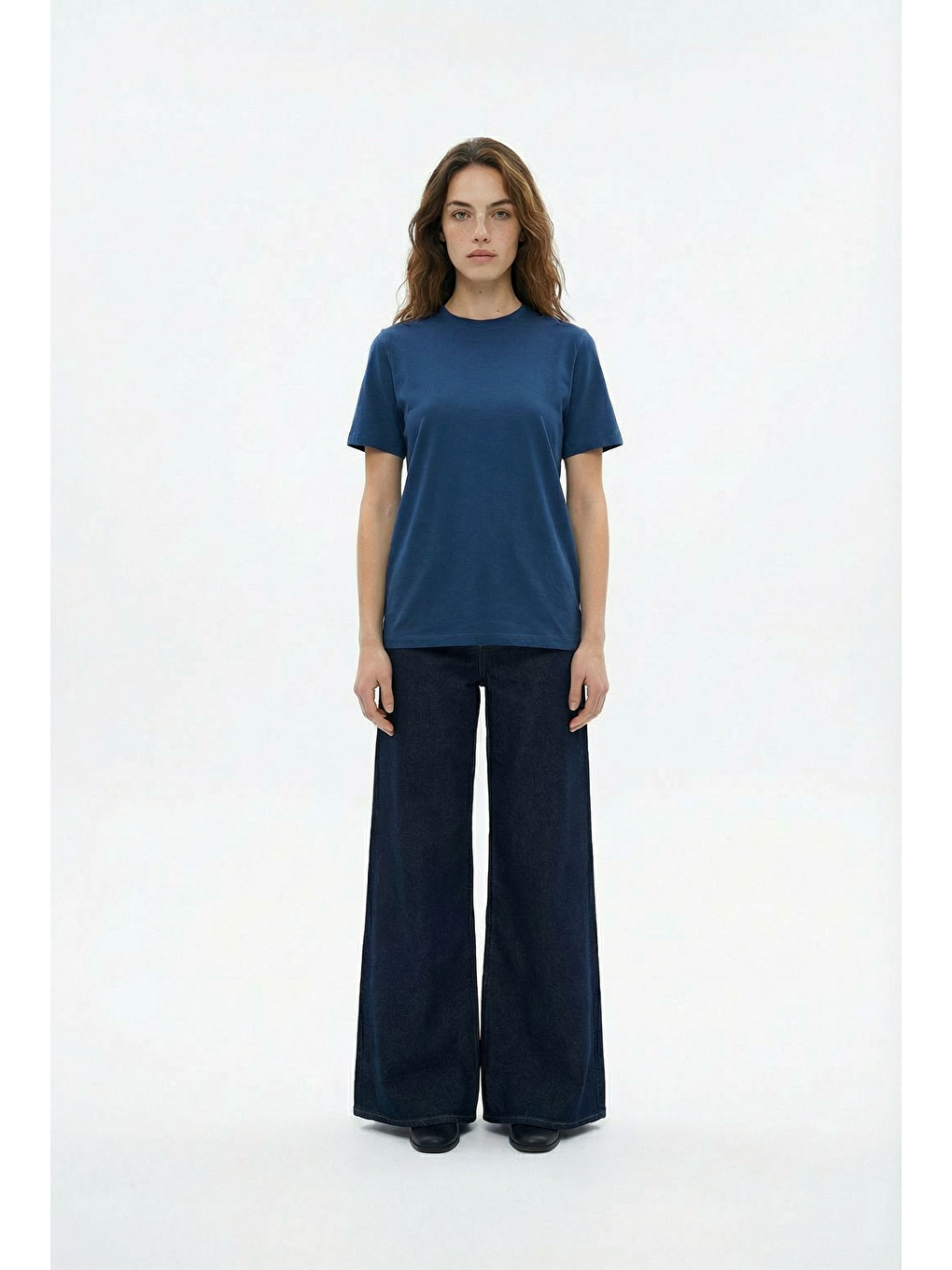 İndigo-Bisiklet Yaka Modal T-Shirt