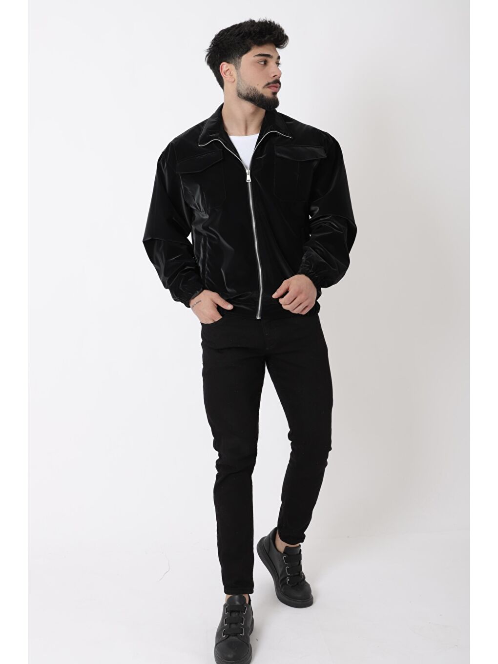 Siyah Cep Kapaklı Demir Fermuarlı Dik Yaka Nova Mevsimlik Mont BL 1810_60328-1