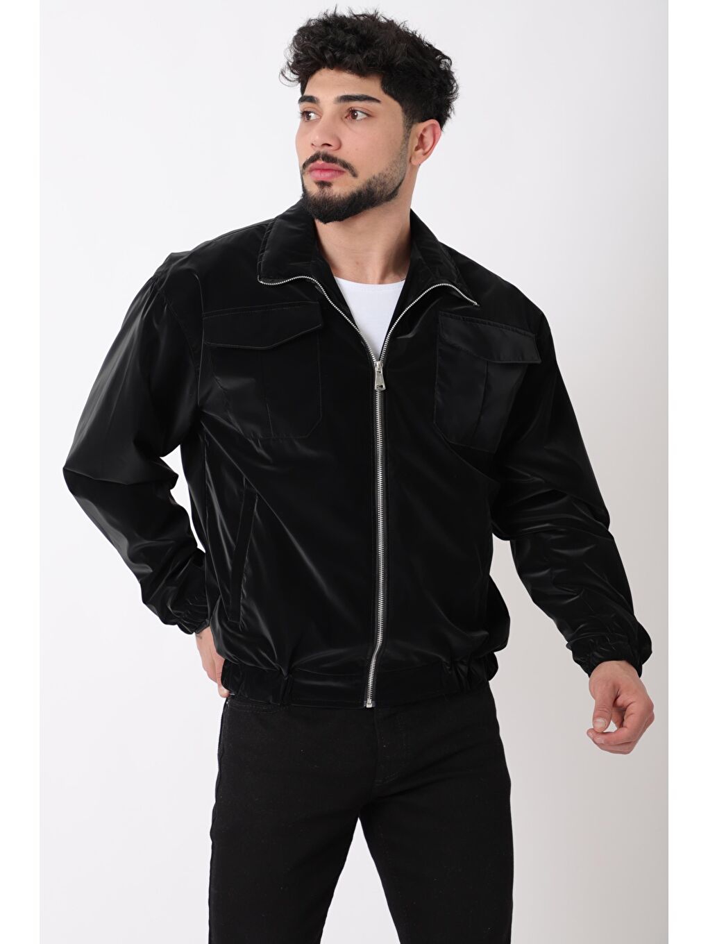 Siyah Cep Kapaklı Demir Fermuarlı Dik Yaka Nova Mevsimlik Mont BL 1810_60328-2