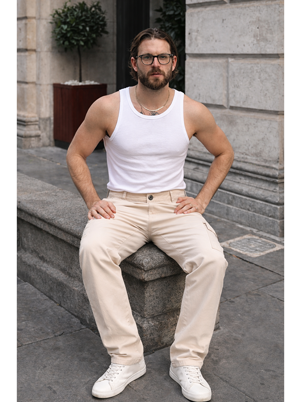 Erkek Günlük Kargo Cep Bej Baggy Pantolon-4