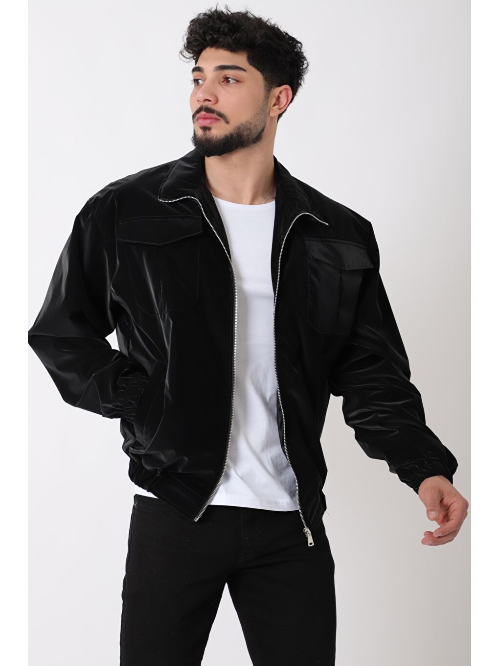 Siyah Cep Kapaklı Demir Fermuarlı Dik Yaka Nova Mevsimlik Mont BL 1810_60328-3