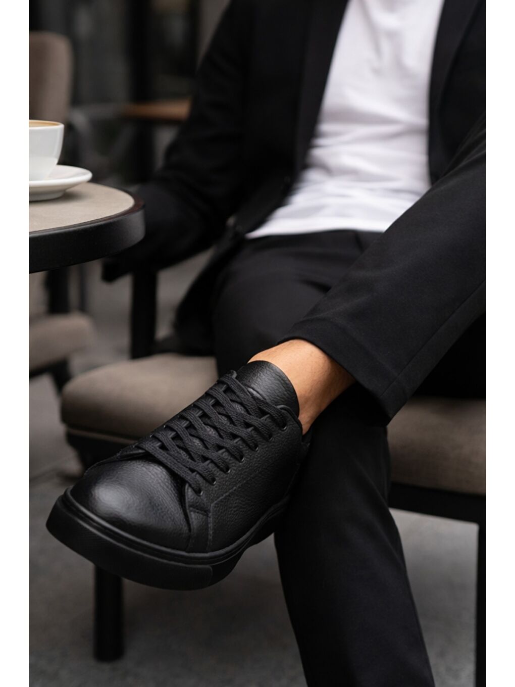 Siyah GAGE Hakiki Deri Bağcıklı Erkek Günlük Sneaker Spor Ayakkabı-8