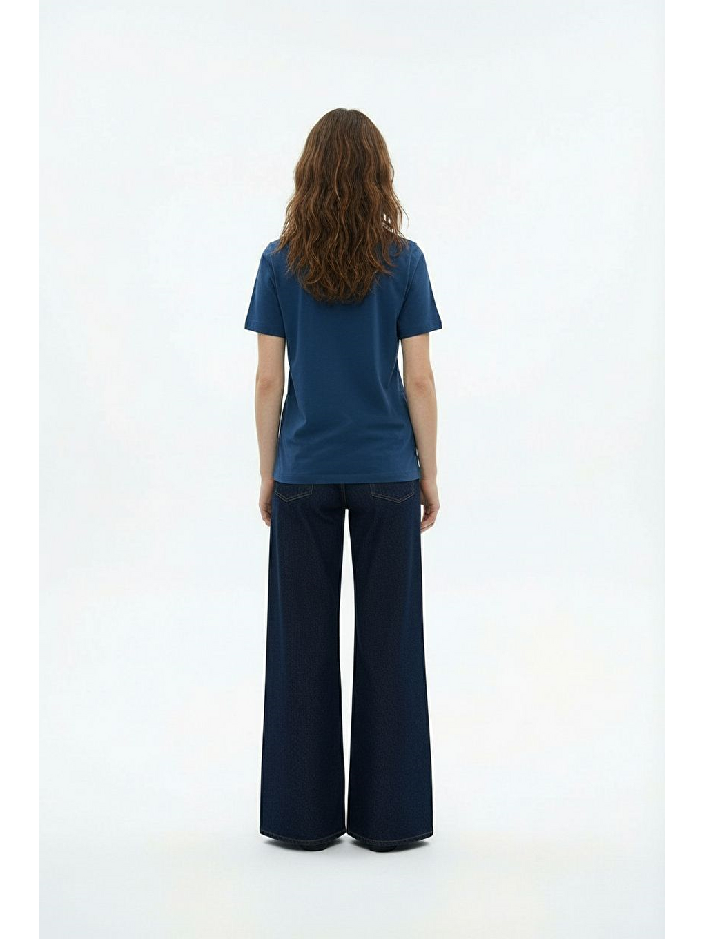 İndigo-Bisiklet Yaka Modal T-Shirt-1