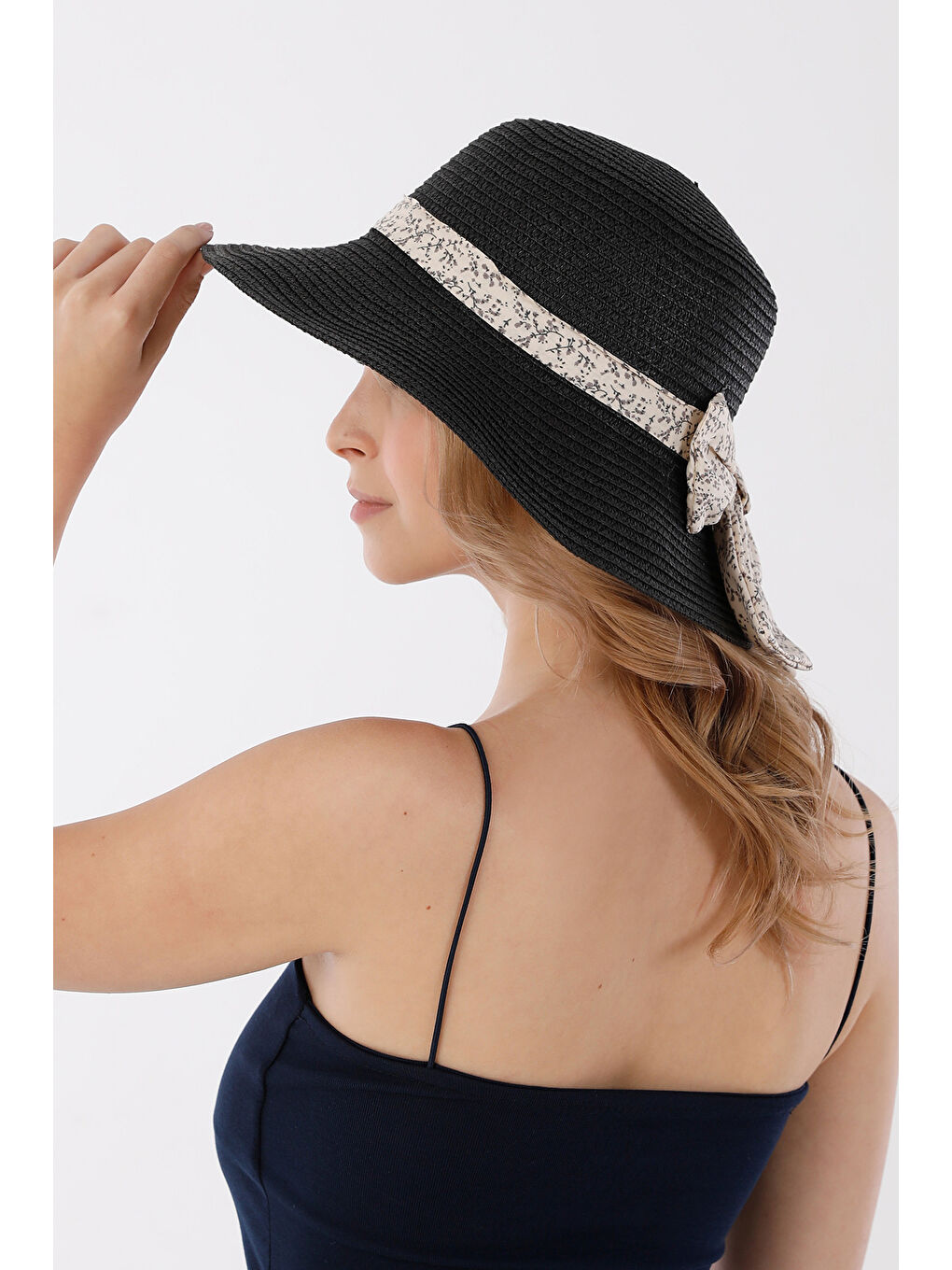 Siyah Kurdeleli Hasır Şapka-4