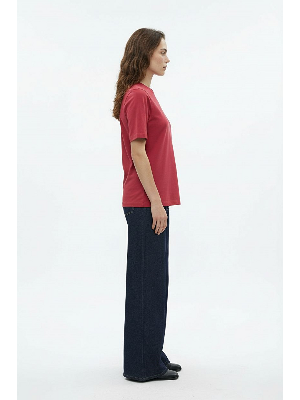 Bordo-Bisiklet Yaka Modal T-Shirt-1