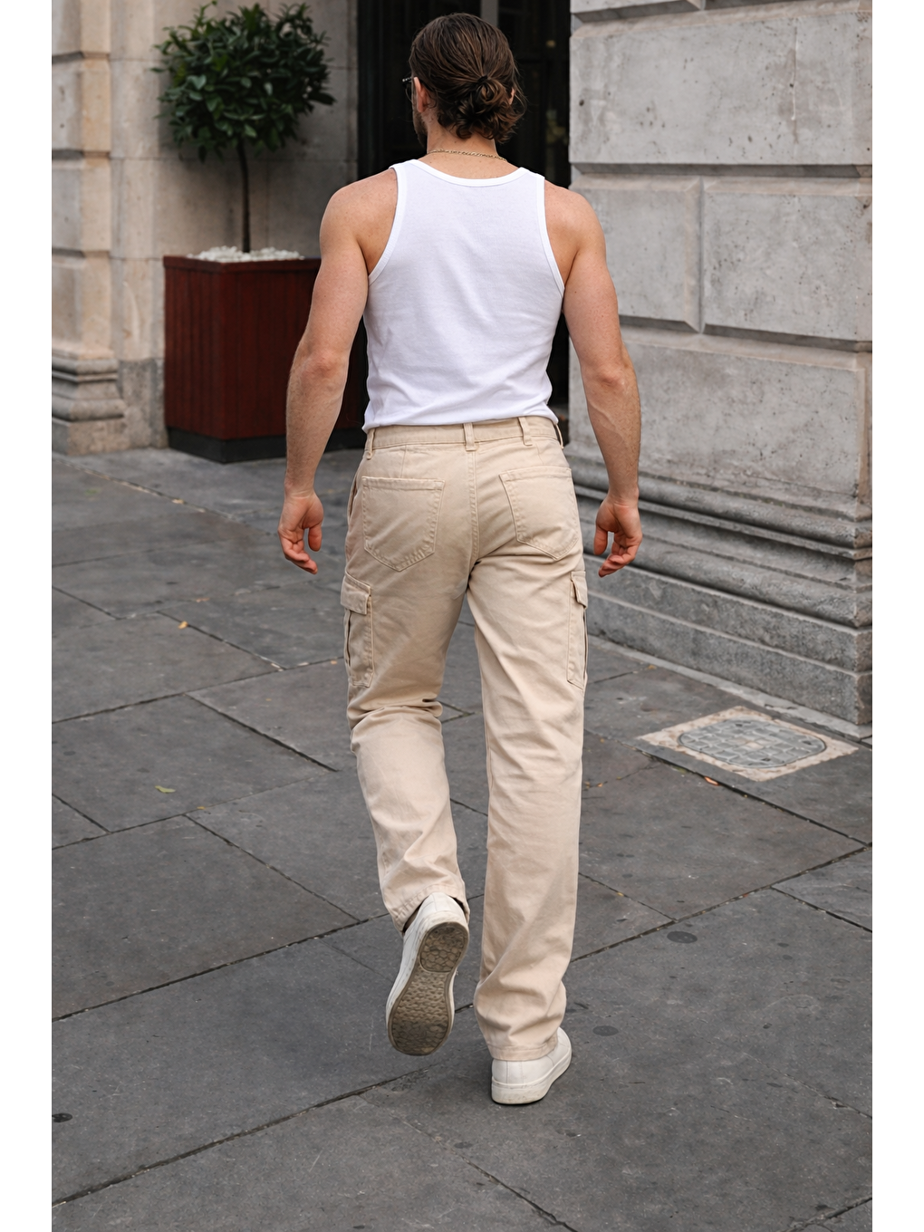 Erkek Günlük Kargo Cep Bej Baggy Pantolon-5
