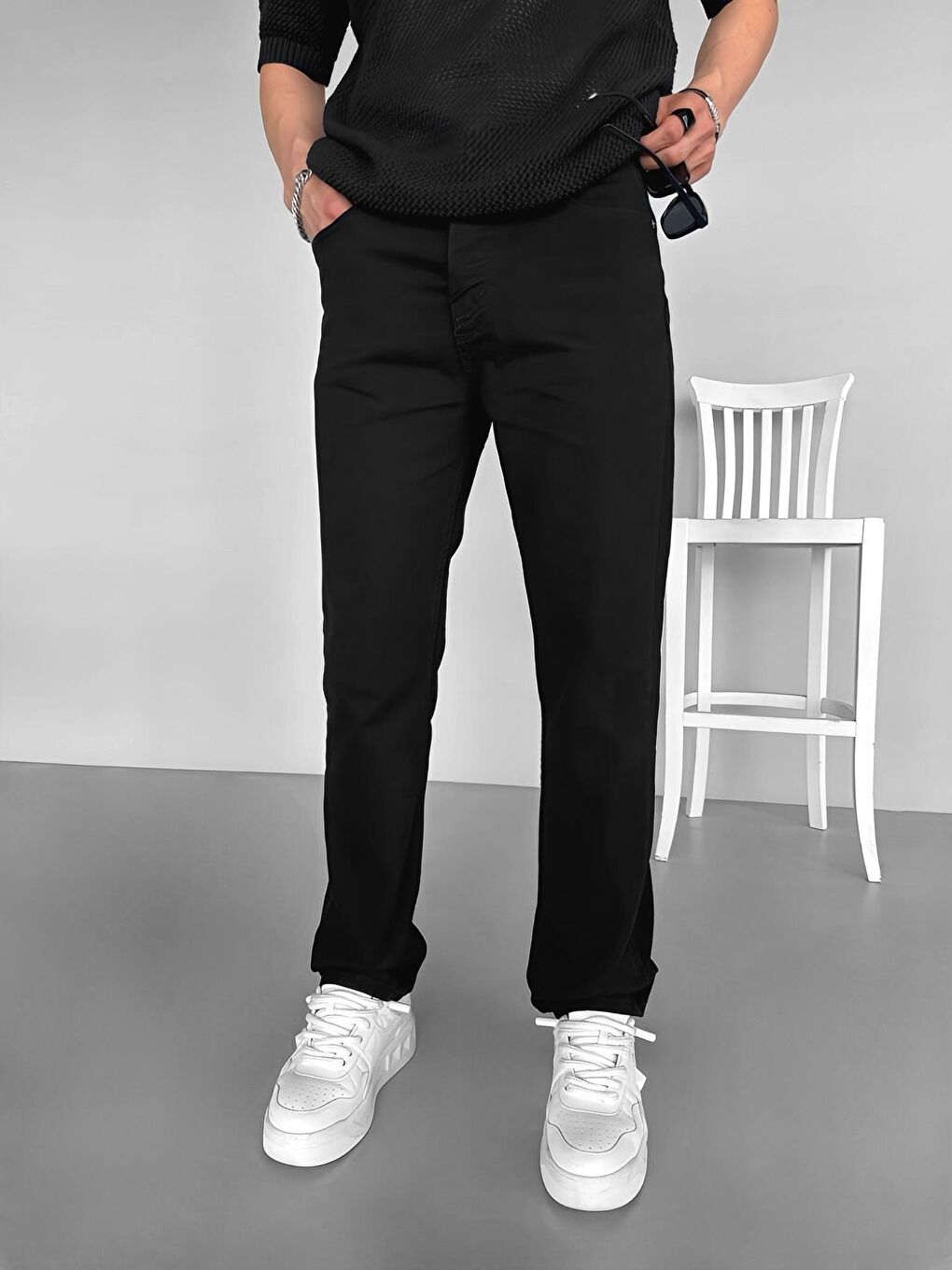 Erkek Baggy Fit Basic Jean Pantolon Siyah-2