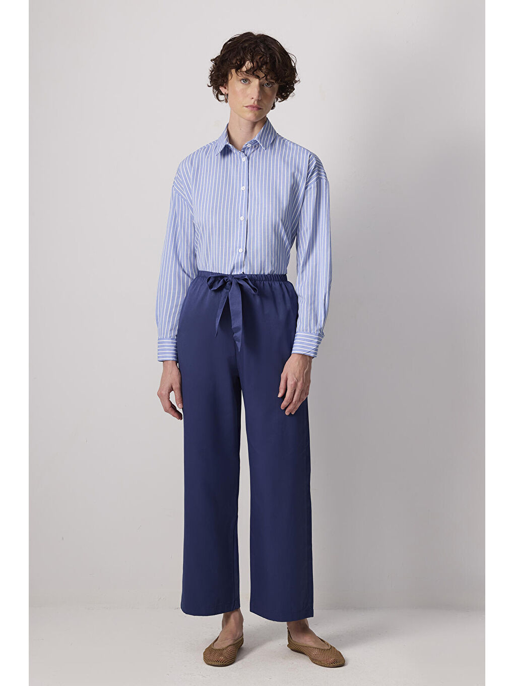 Lacivert Elastik Bel Bol Paça Pantolon