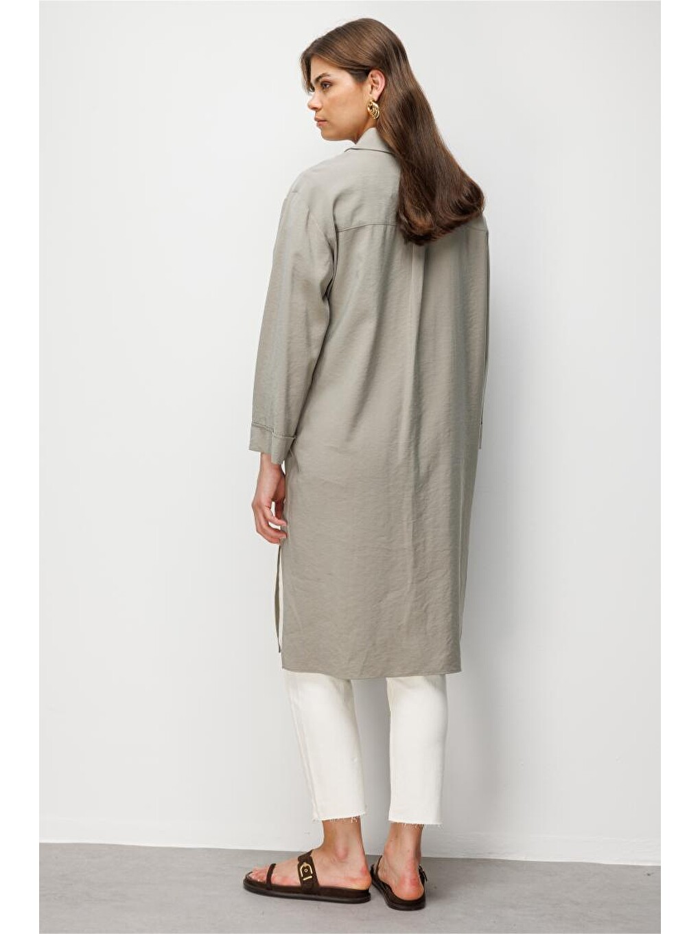 Modal Dokulu Uzun Yeşil Tunik-3