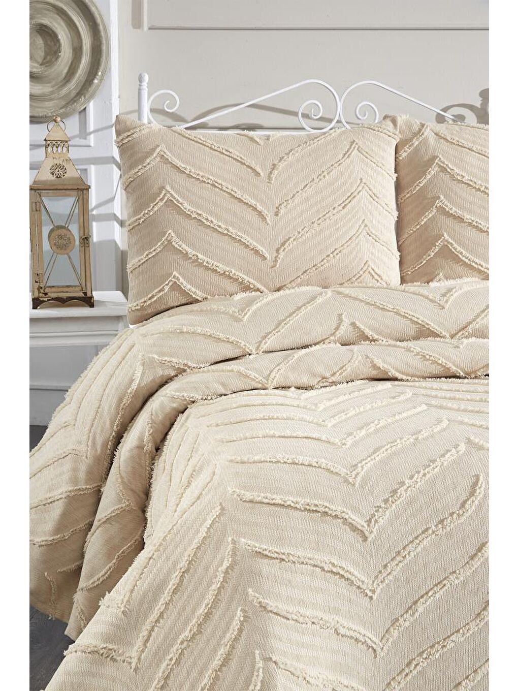 Sementina 3 Parça Çift Kişilik Pike Takımı Bej-1