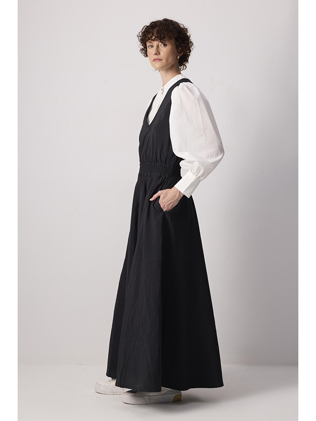 Siyah Beli Lastikli Kupra Elbise-2