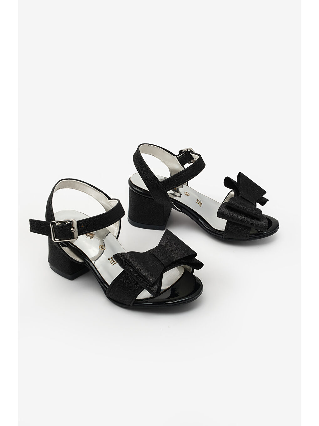 Siyah Bilekten Bağlamalı Fiyonklu Kız Çocuk Topuklu Ayakkabı