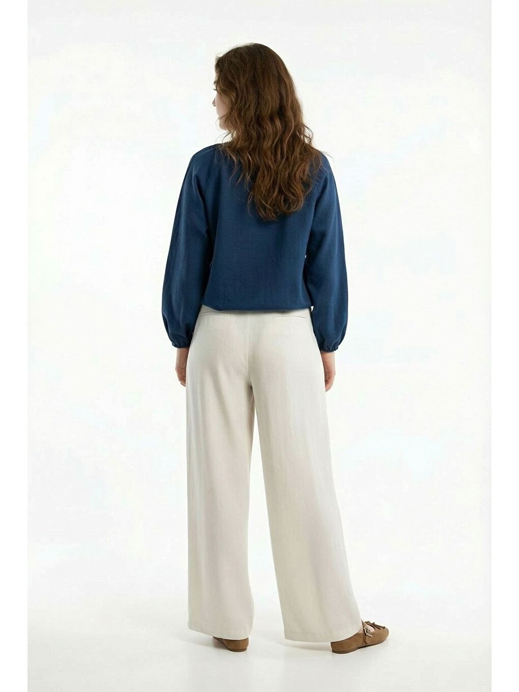 İndigo-Yakası Büzgülü Bluz-1