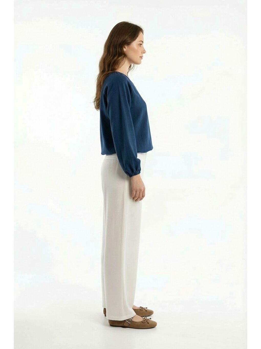 İndigo-Yakası Büzgülü Bluz-2