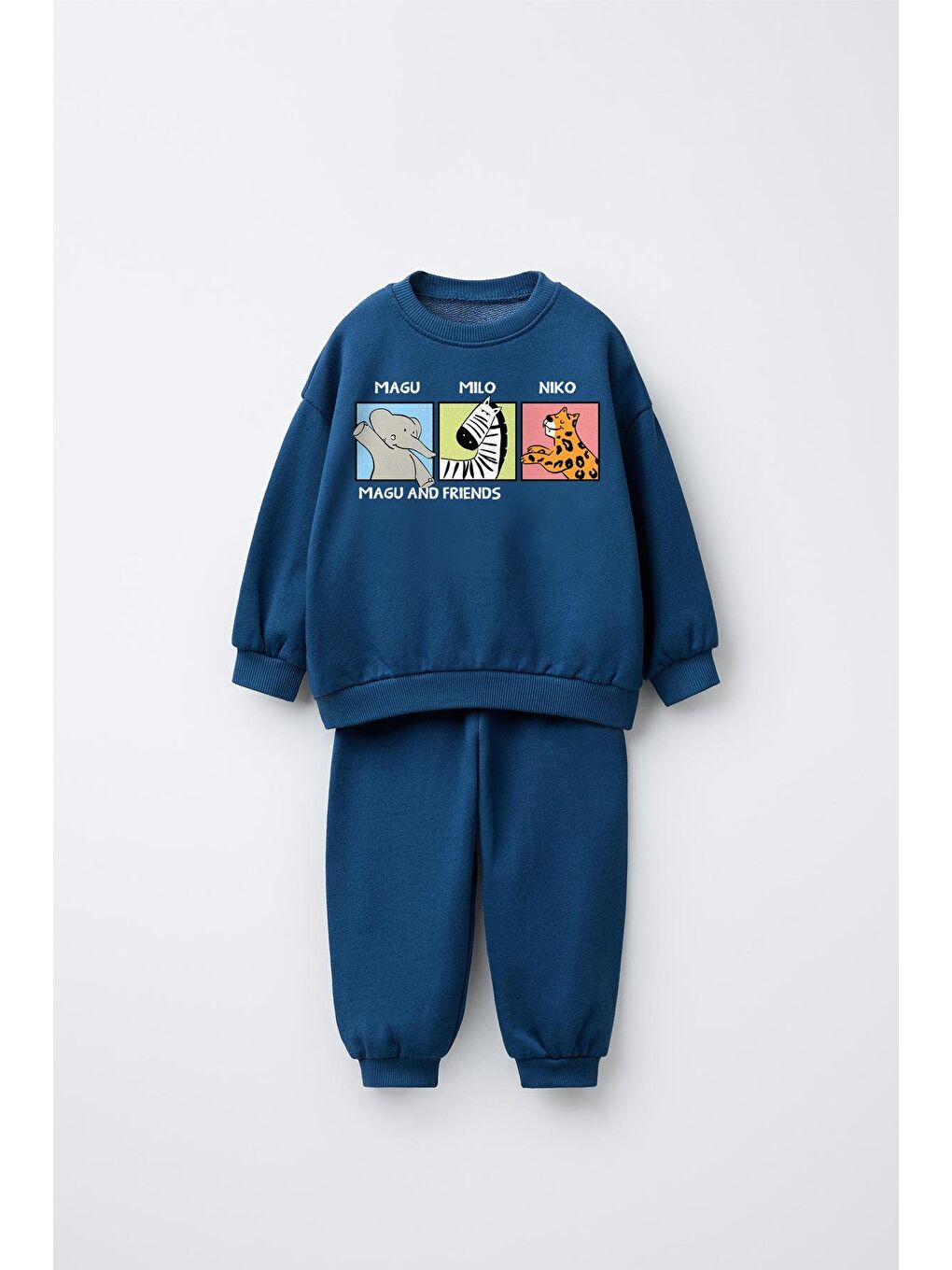 Erkek Çocuk Pamuklu Lacivert And Friends Baskılı Sweatshirt Eşofman Takımı