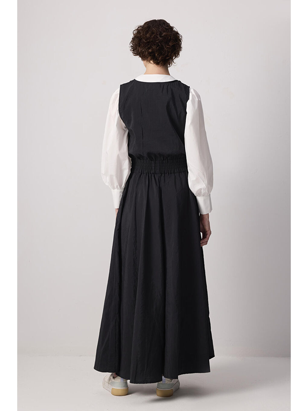 Siyah Beli Lastikli Kupra Elbise-3