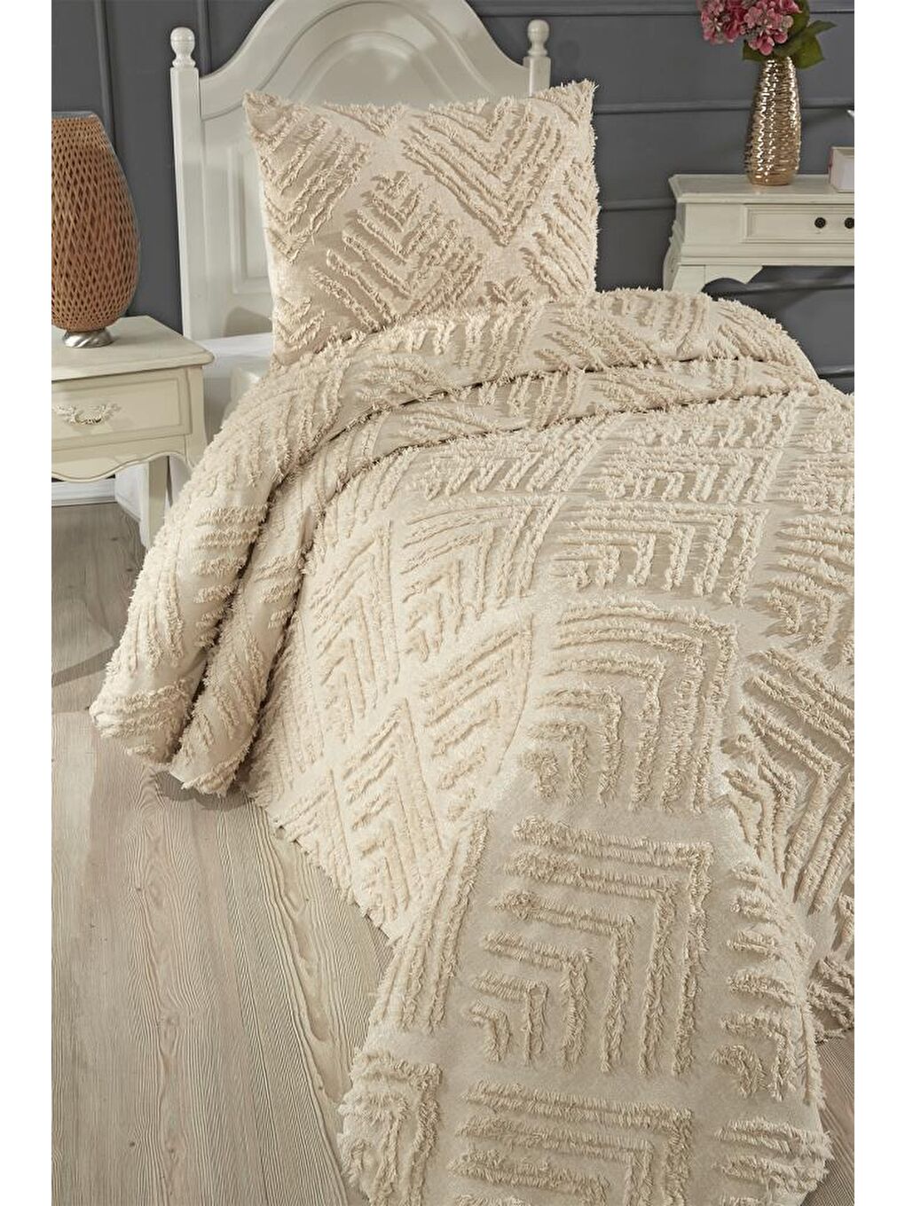 Pine 2 Parça Tek Kişilik Pike Takımı Bej-1