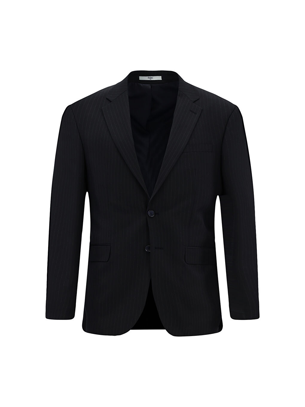 Lacivert 8 Drop Muscle Fit Uzun Atletik Kesim Mono Yaka Yünlü Çizgili Takım Elbise-1