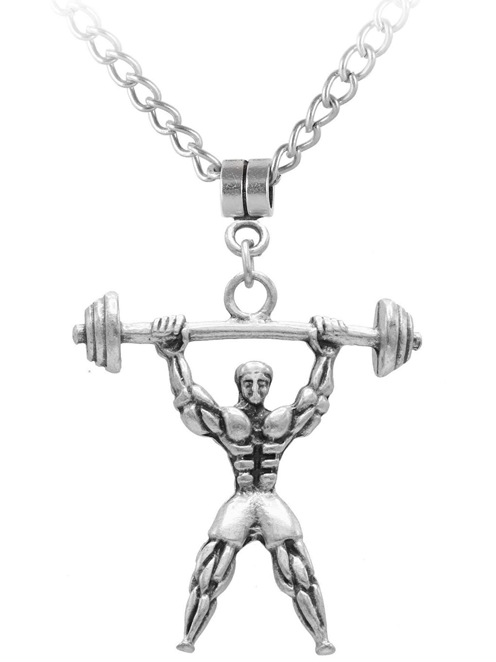 Gri Erkek Antik Gümüş Kaplama Halterci Simge Uçlu Kolye-2