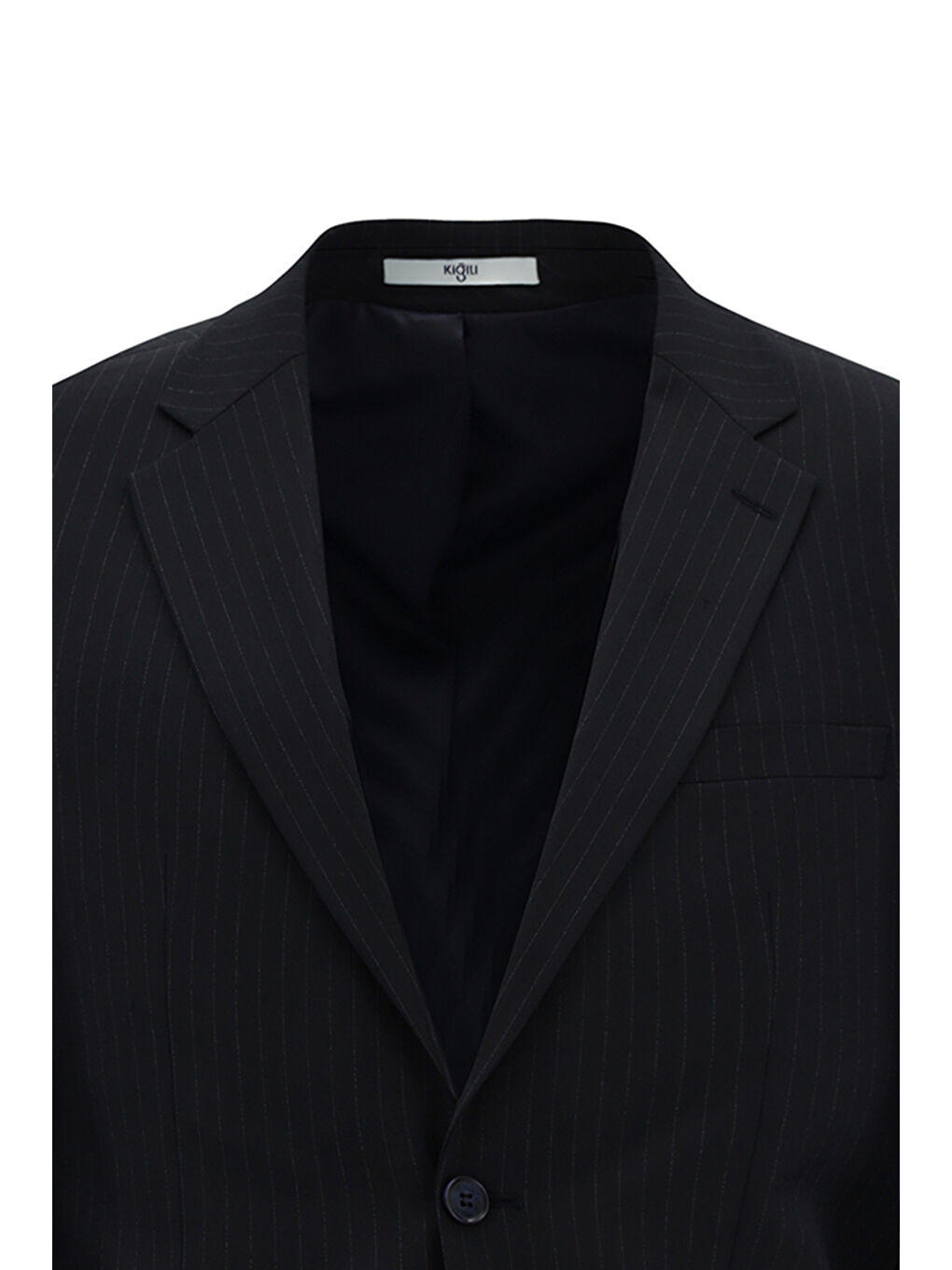 Lacivert 8 Drop Muscle Fit Uzun Atletik Kesim Mono Yaka Yünlü Çizgili Takım Elbise-2