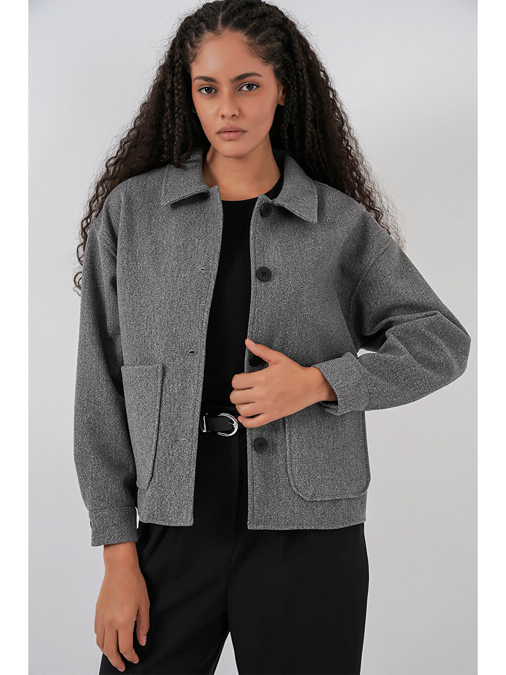 0713 Kadın Kaşe Ceket - Gri