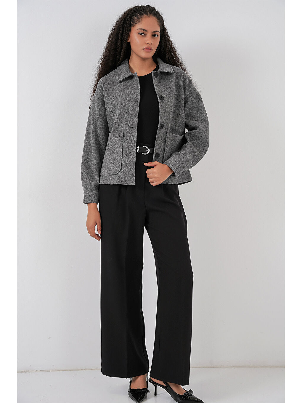 0713 Kadın Kaşe Ceket - Gri-1