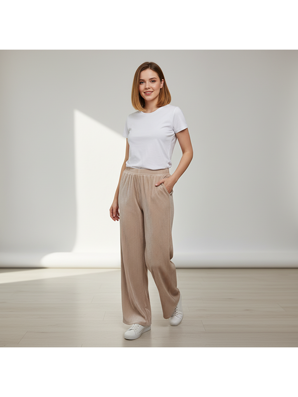 Kahverengi Kadın Kadife Kumaş Dantel Süslü Pantolon Bb2430-2