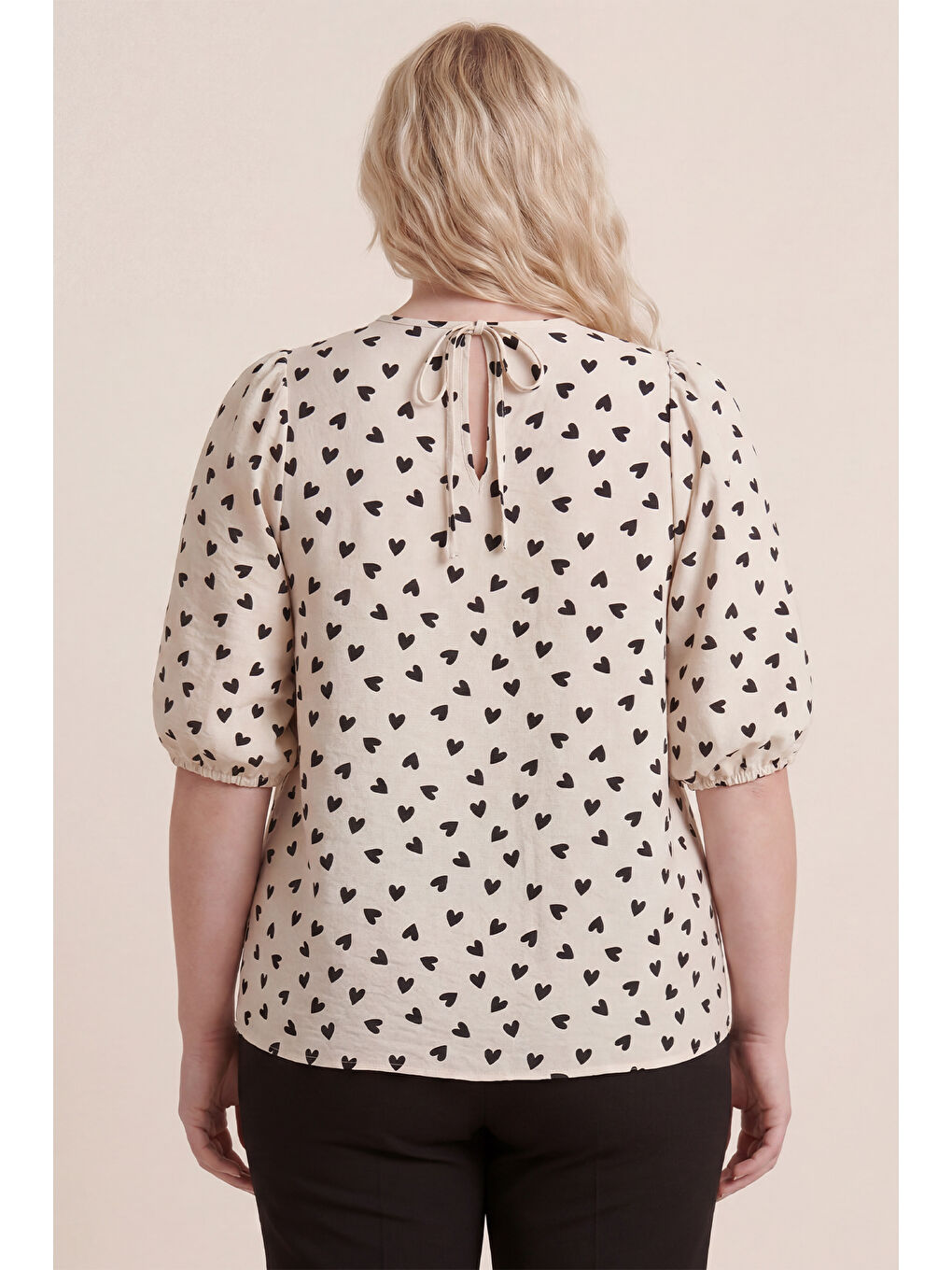 Beyaz Bisiklet Yaka Desenli Balon Kol Bluz-3